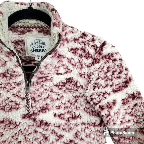 Cuddly Sherpa 1/4 Zip Burgundy and White Pull Over Fleece Jacket - Picture 3 of 6